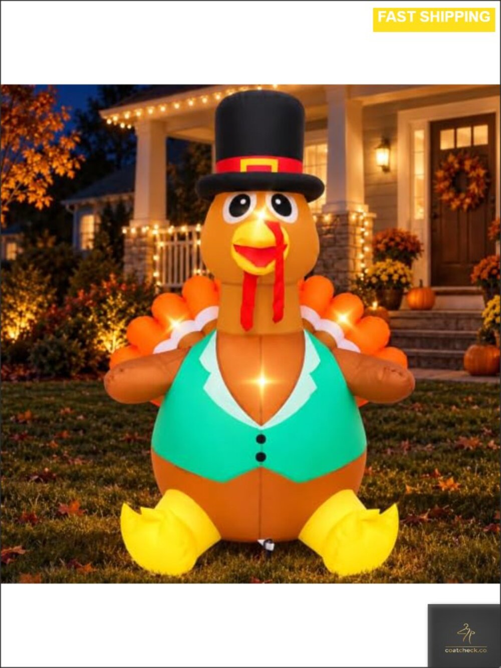 4 FT Inflatable Turkey Thanksgiving Outdoor Decoration LED Blow Up Yard Decor